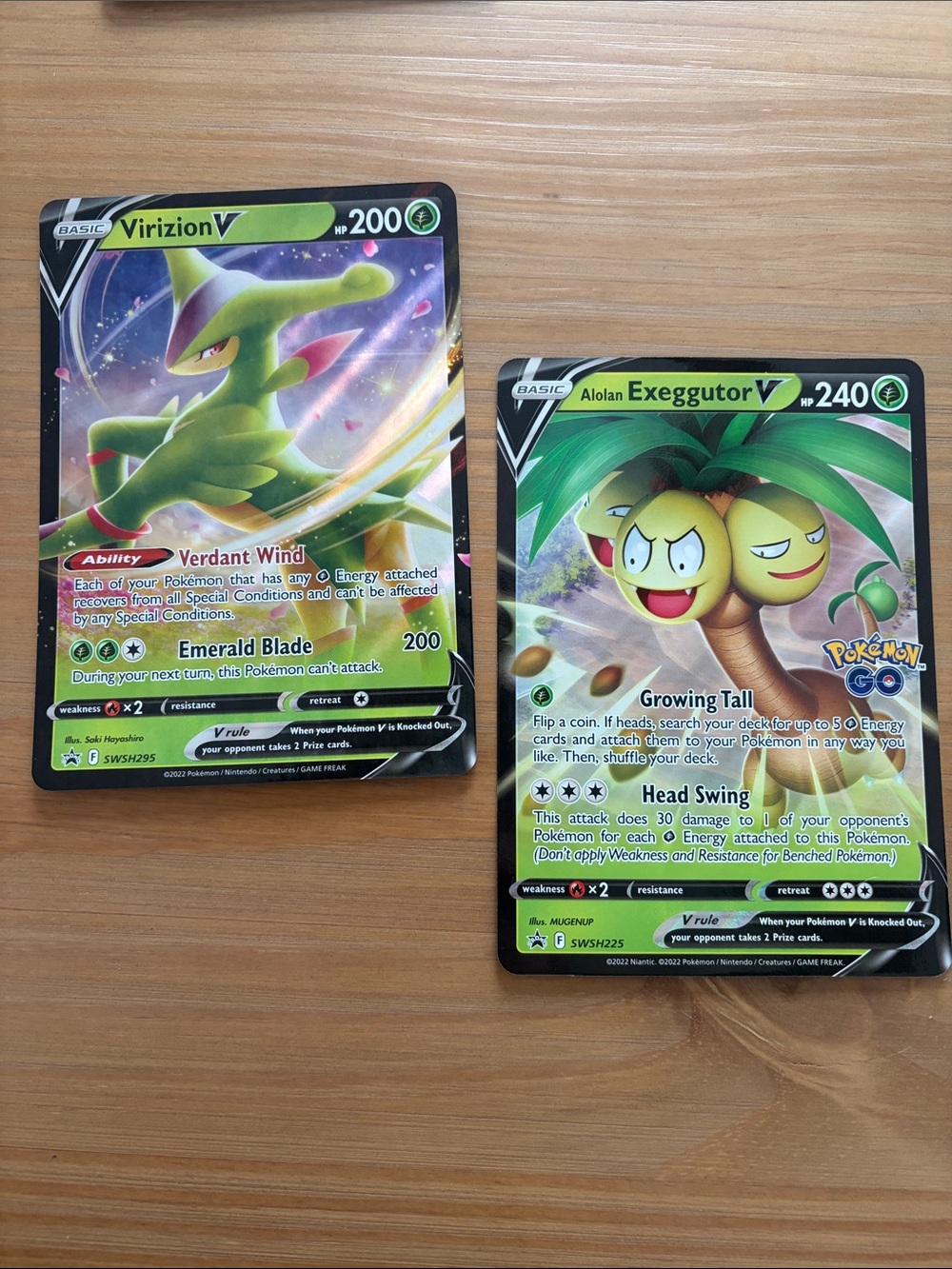 Pokemon JUMBO lot: Virizion V SWSH295 & SWSH225 Alolan Exeggutor V Promo Cards